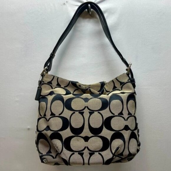 Coach Hobo Shoulderbag F15067 Signature Gray Canvas Black Leather Hand Bag READ - Picture 2 of 16